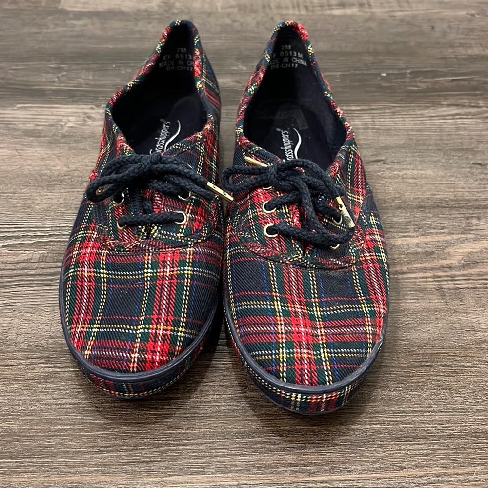 GRASSHOPPERS Navy Red Gold Plaid Sneakers Sz. 7
